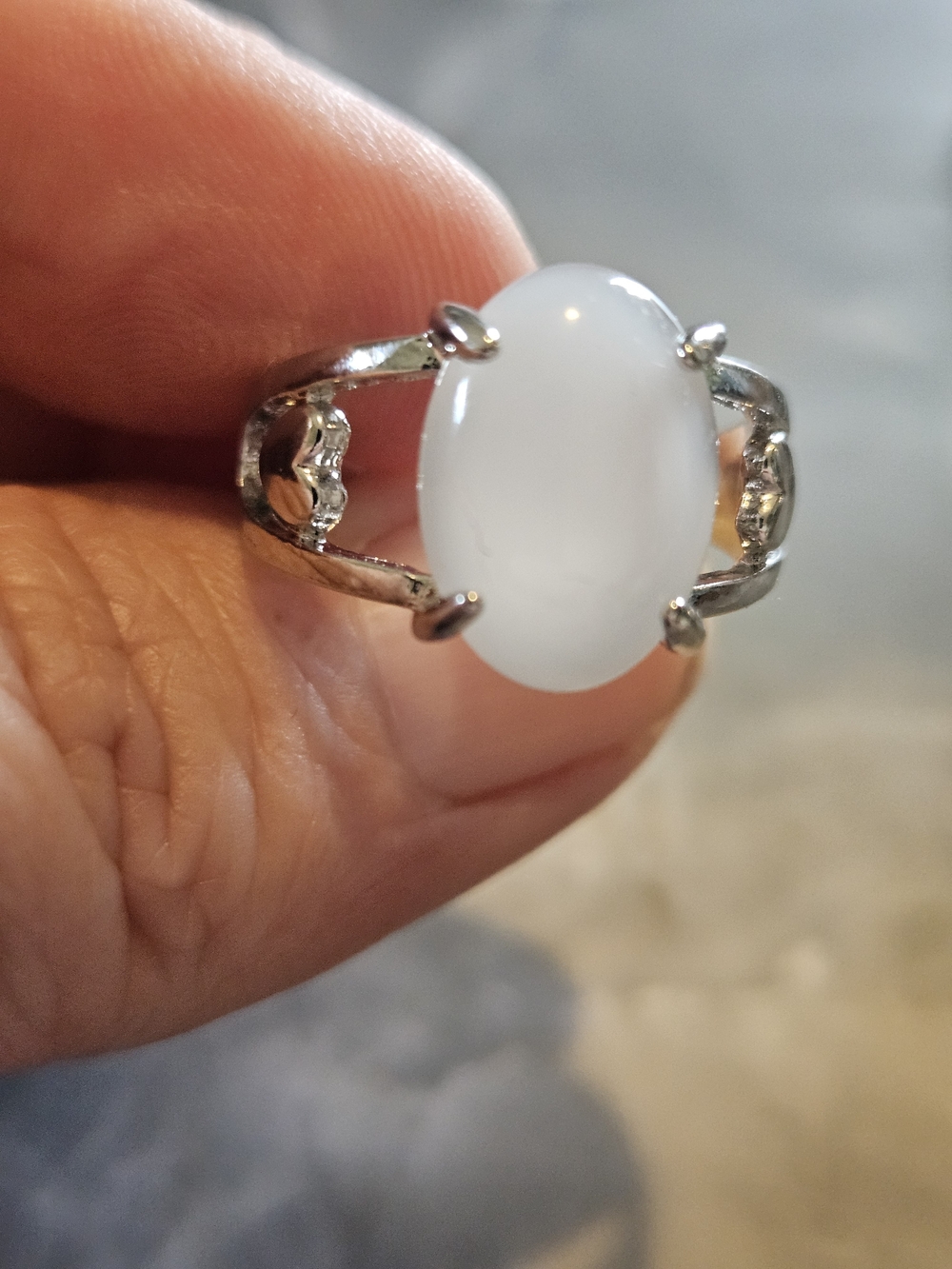 Sterling Silver White Oval Cabochon Cocktail Ring
